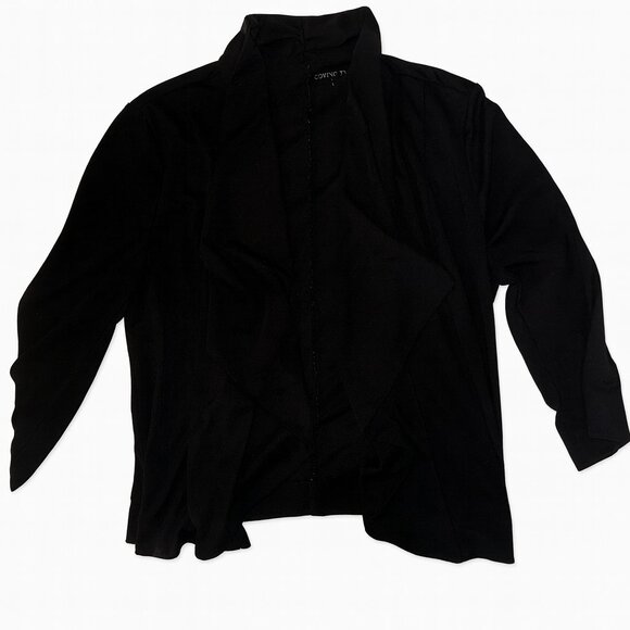 Conviction Large Black Draped Open Front Blazer Jacket 3/4 Sleeve - A136 - Picture 1 of 5